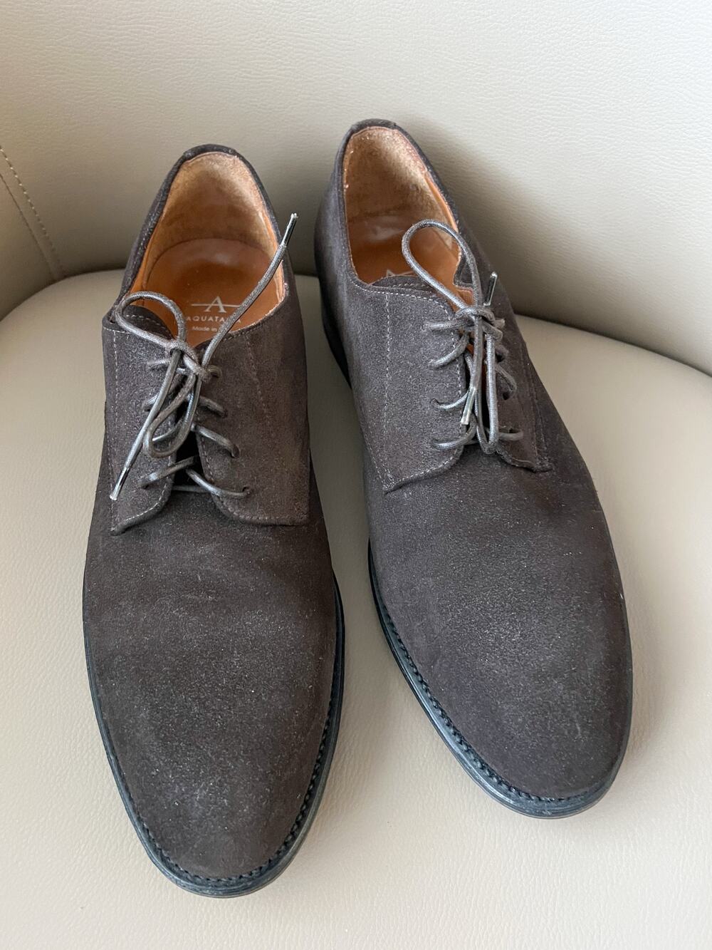 Aquatalia Shoes Mens 11 Oxford Brown Dress Office Suede Lace Up Italy